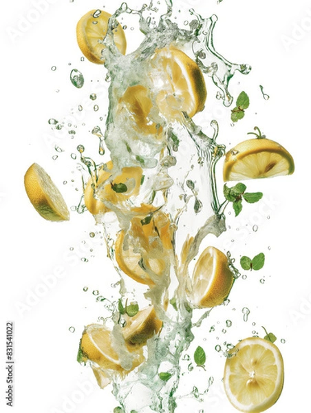 Fototapeta lemon splashing into water