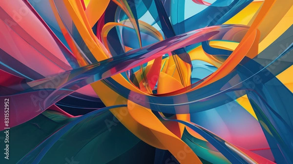 Obraz Colorful abstract painting with dynamic ribbons