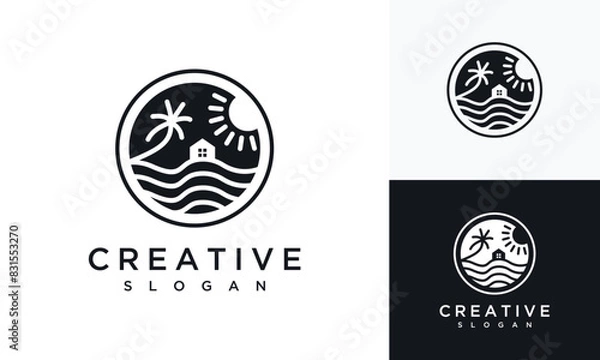 Fototapeta vector template for logo design of natural tree and sunset views