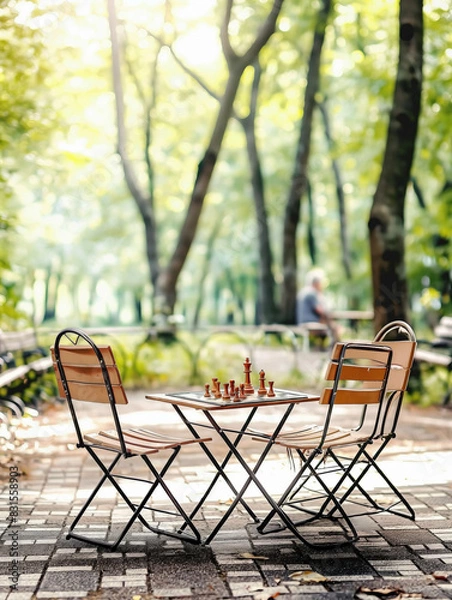 Fototapeta table and chairs in the park