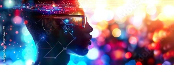 Fototapeta High-Tech Portrait with Augmented Reality and Vibrant Neon Lights