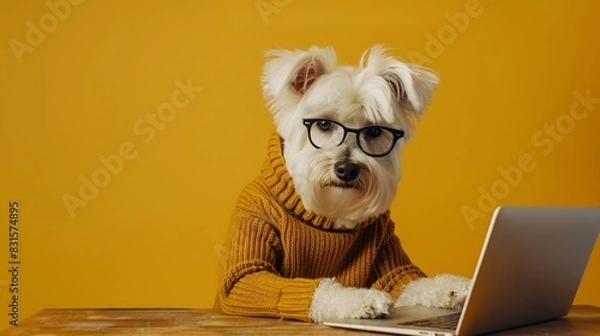 Obraz dog with laptop