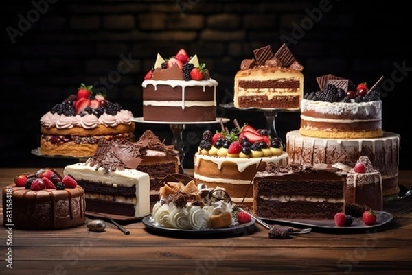 Obraz chocolate cake with cherry, generative ai