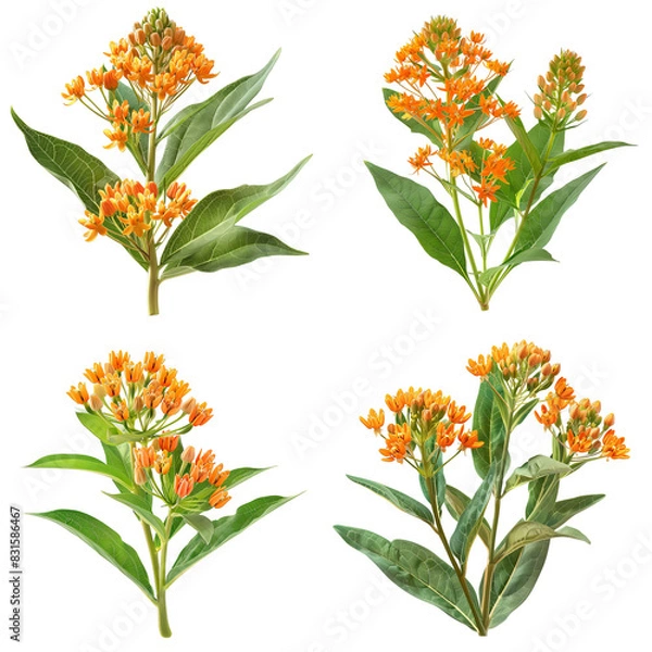 Fototapeta Photo of Butterfly Weed herb, America herb, isolated on transparent background