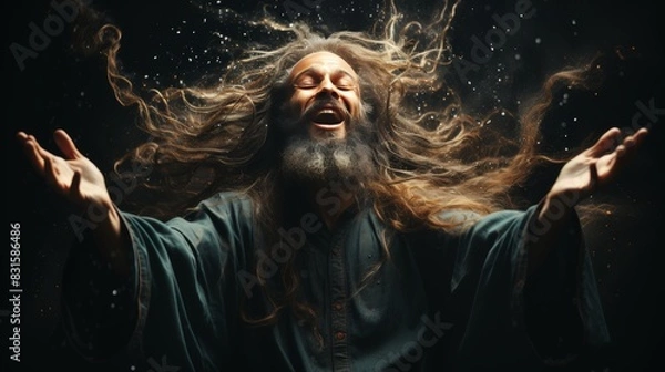 Obraz Resurrected jesus christ extending open arms in a welcoming gesture, reaching out with compassion