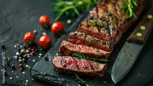 Fototapeta Rustic Elegance: Aged Venison Backstrap Roast on a Large Knife