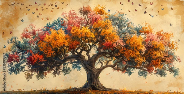 Obraz an exquisite family tree artwork showcasing lineage branches on a plain background, embodying the concept of ancestry and heritage