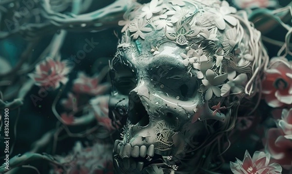 Fototapeta cybernetic aesthetic very realistic cyber style skull technology and cybernetic ai generated
