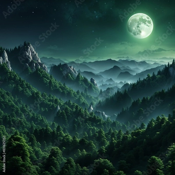 Obraz night landscape with moon and clouds