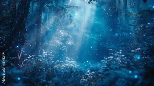 Fototapeta Frame mockup, an ethereal forest bathed in the glow of bioluminescent plants, creating a magical and otherworldly ambiance