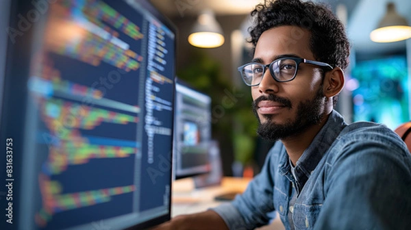 Obraz portrait of a male software engineering working in a modern office 