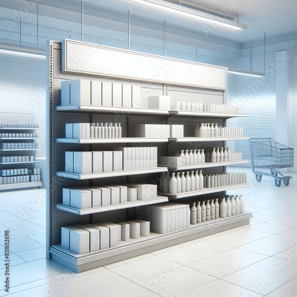 Obraz AI Generate of Mockup Supermarket Shelves with mockup blank goods in 3D render.	
