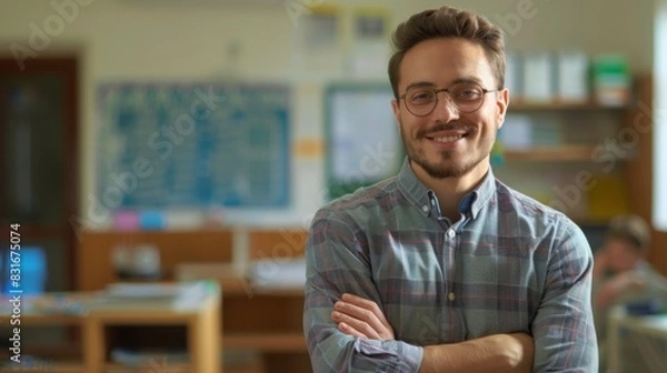 Obraz Portrait of male teacher, standing and smiling at camera.