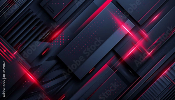 Fototapeta modern abstract background with dark grey and black tones, accented by vibrant red glowing lines, creating a dynamic and innovative design