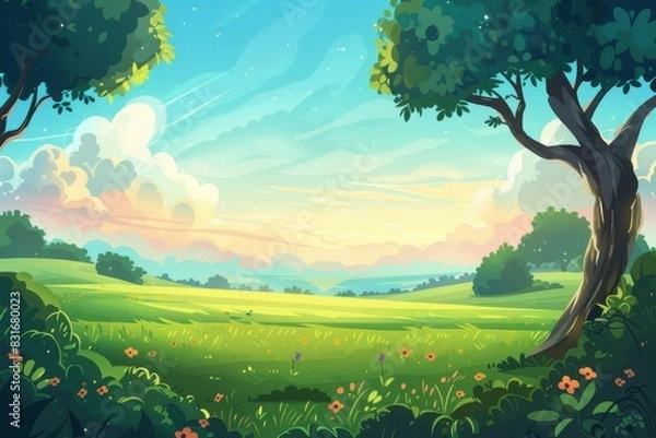 Fototapeta Gentle meadow landscapes for captivating animation sequences