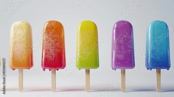 Fototapeta Pastel-colored popsicles. Delicious and bright background with ice cream. Minimalistic aesthetic design. Generative AI