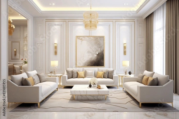 Fototapeta Interior design. Computer Generated Image Of Modern apartment living room. Architectural Visualization. 3D Render.
