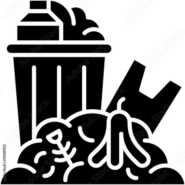 Fototapeta Rubbish Icon. Garbage Trash Bin Pictogram Graphic Illustration. Isolated Simple Solid Icon For Infographic, App and Web Button.