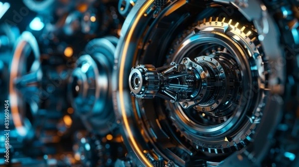 Obraz Cogwheels machinery , engineering and industry or concepts such as teamwork and search engine close up
