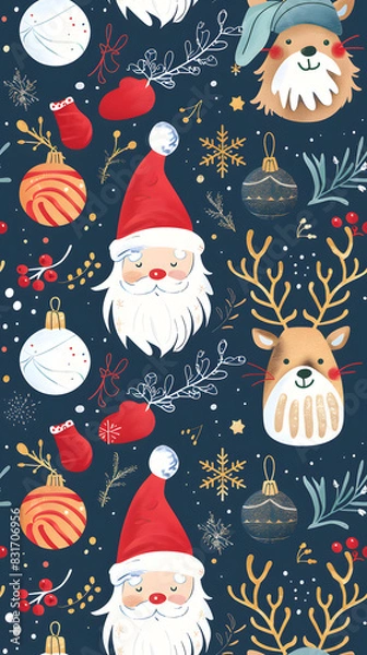 Fototapeta Seamless pattern of Christmas images
