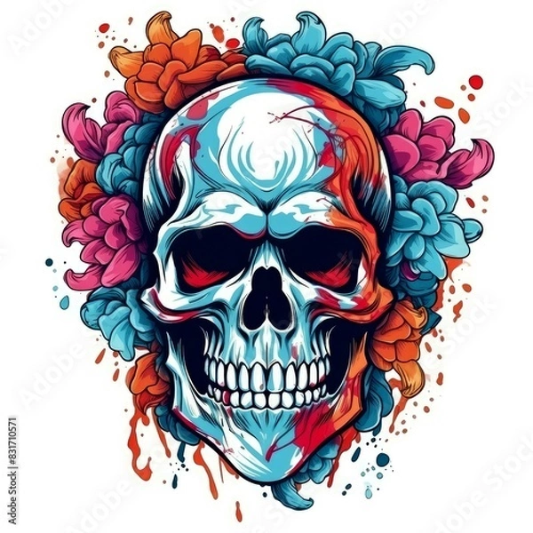 Fototapeta Art illustration skull full color shading