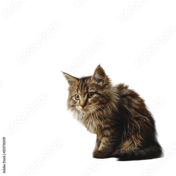 Obraz Cat with bowl, white background