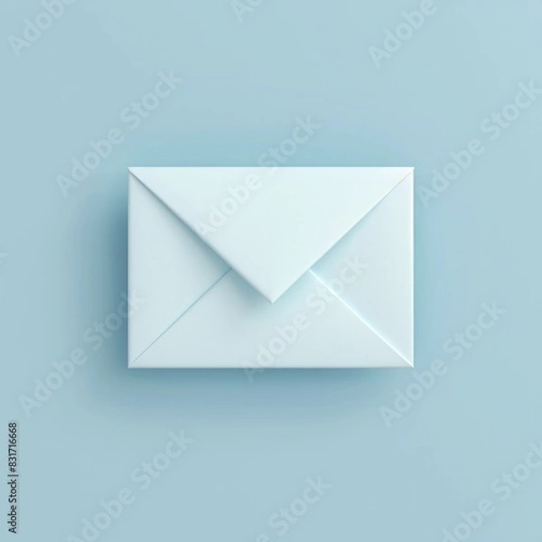 Fototapeta 3D Icon of a Classic Mail Envelope on Pastel Blue Background A traditional white envelope, slightly open, AI Generative