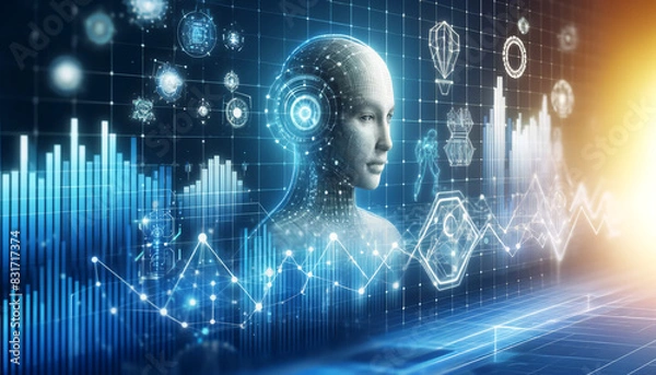 Obraz AI Operating Data Charts with Holographic Graphs