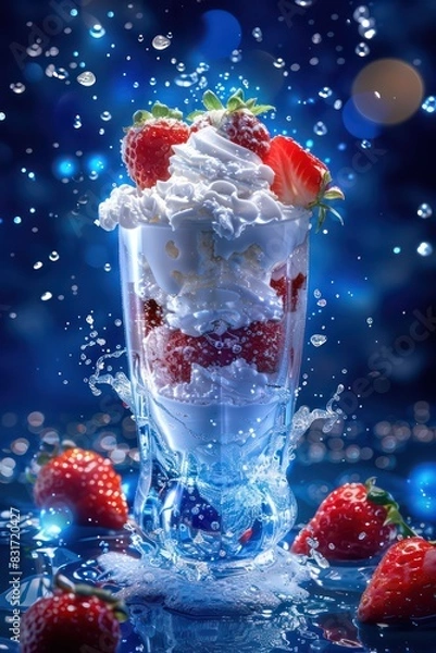 Fototapeta beautiful strawberry ice cream with splashes, very photographic and professional