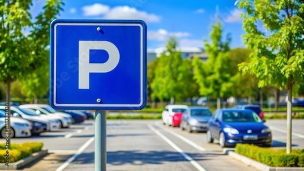 Fototapeta A parking sign with the letter P on it is in a parking lot