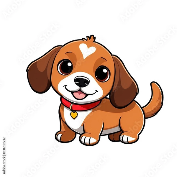 Fototapeta Friendly Puppy Dog Character Sticker with Big Eyes, Wagging Tail, and Playful Smile, Generative AI.