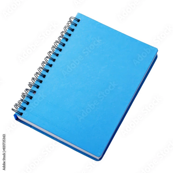 Fototapeta A spiral notebook with a vibrant blue cover isolated on white background