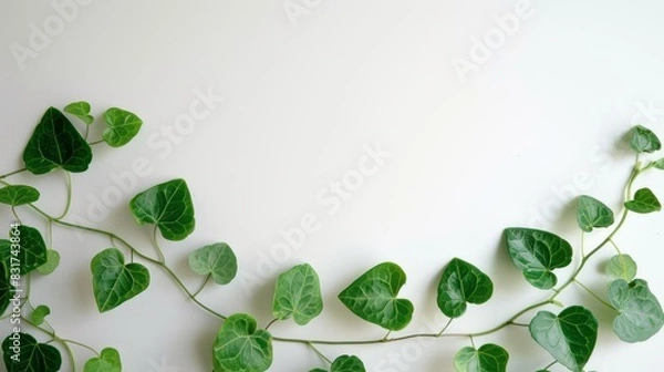 Fototapeta Delicate Green Vines With Heart-Shaped Leaves On A White Background.