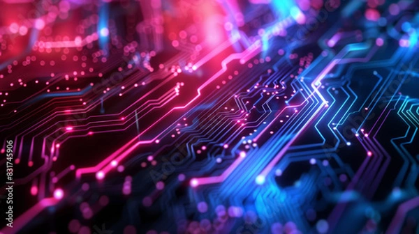 Obraz Digital Circuitry - Abstract Technology Background with Glowing Lines and Futuristic Colors