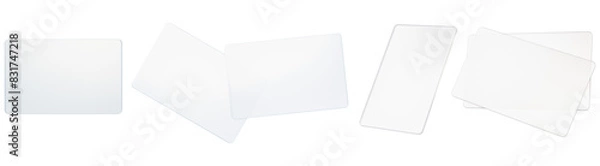 Fototapeta Set of translucent plastic business cards mockup in different views isolated on transparent background