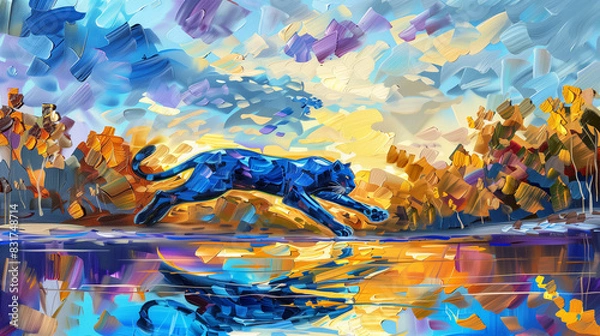 Fototapeta Horizontal oil painting of a Black Panther