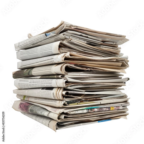 Fototapeta Stack of newspapers lies isolated on white background