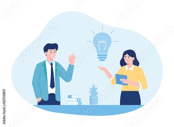 Obraz employee working in office interior workplace concept flat illustration