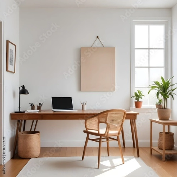 Fototapeta 
Frame mockup, ISO A paper size. Living room poster mockup. Modern interior design. Living room Interior mockup with house background. 3D render