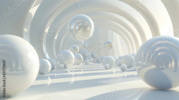 Fototapeta Elegant 3D Composition of Floating Matte Spheres with Depth and Shadows for Design Projects