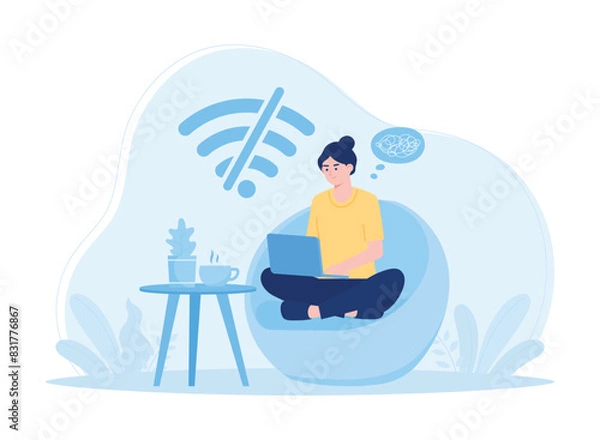 Fototapeta a woman is having internet troubles concept flat illustration