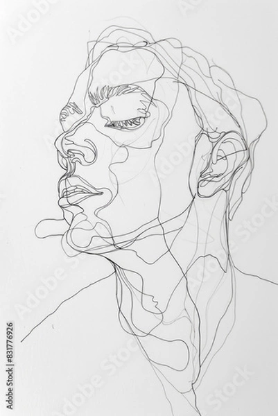 Fototapeta Drawing On Paper Portrait Of A Man with One Black Line Created Using Artificial Intelligence