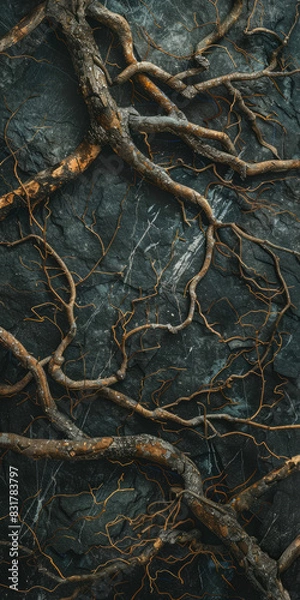 Fototapeta Texture Of Gloomy Tree Roots On A Dark Background For Wallpaper Created Using Artificial Intelligence