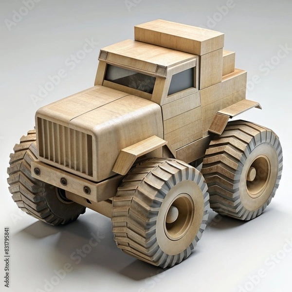 Fototapeta 3D Render of a Cardboard Monster Truck, on isolated white background, Generative AI