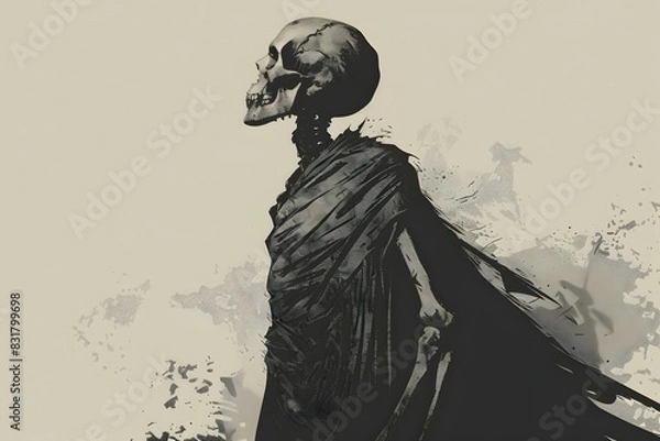 Fototapeta Rising from the Shadows A Minimalist Art Skeletal Figure Emerging from a Grave