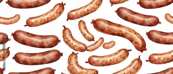 Fototapeta Sausage seamless pattern fastfood background4