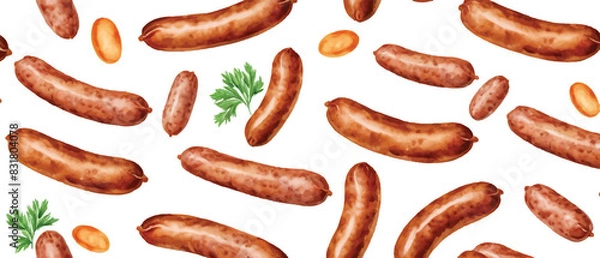 Fototapeta Sausage seamless pattern fastfood background3
