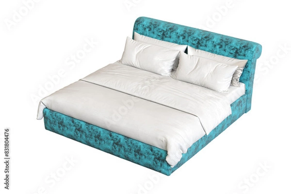 Fototapeta bed isolate on a transparent background, interior furniture, 3D illustration, cg render