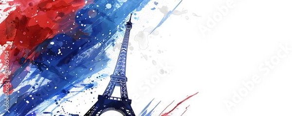 Obraz banner in blue white red colors with elements of the Eiffel Tower with background and copy space