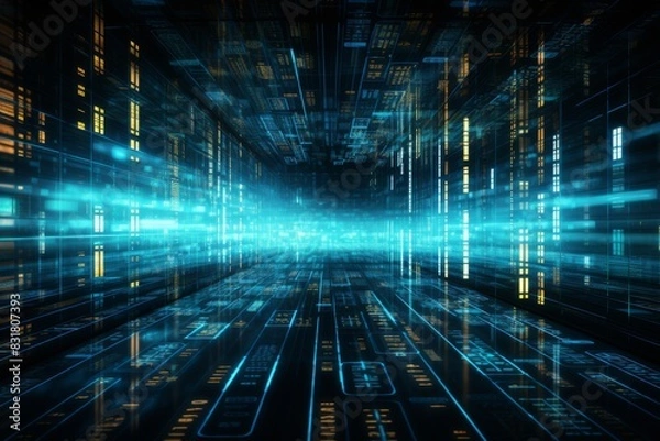 Fototapeta Neural Network Visuals and Secure Data Streams Generative AI